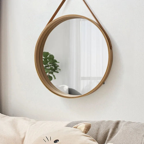 miroir rond mural en bois épais pour maquillage - vue 3 sur 9