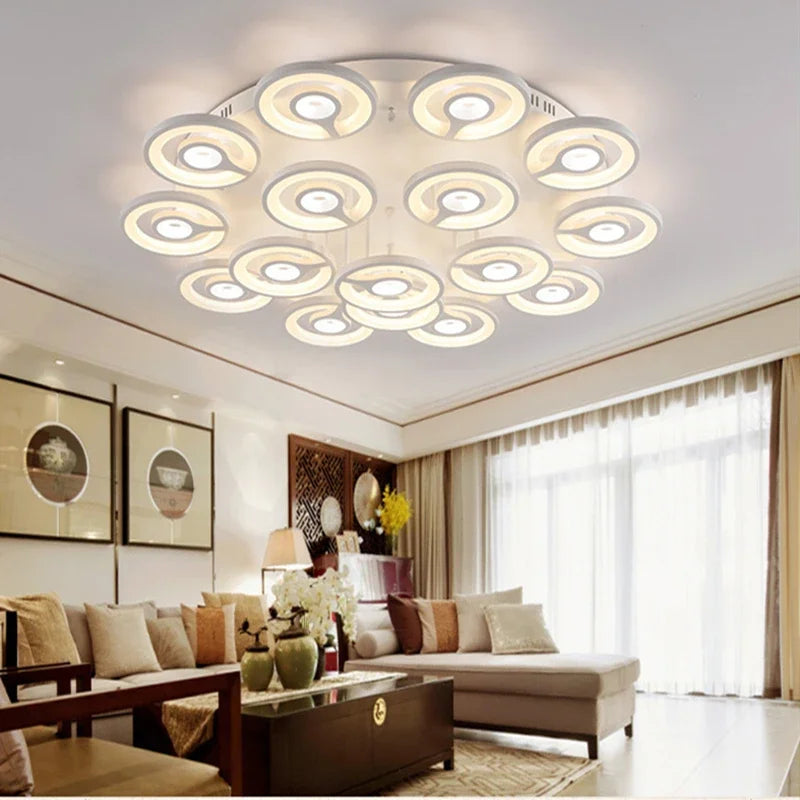 European New Multiple Heads Acrylic Led Ceiling Lamp For Bedroom Dining Room Round Iron Decoration Lighting chandeliers - vue 1 sur 10