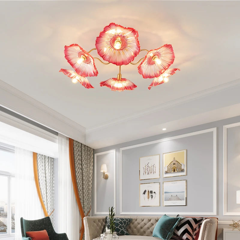 lustre nordique en fer avec verre et décoration dorée - vue 1 sur 12