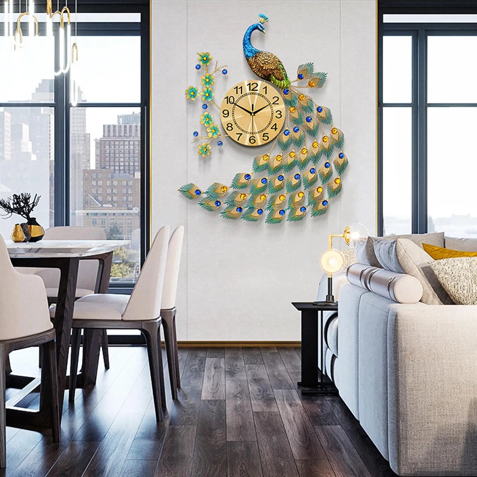 horloge murale moderne en forme de paon pour décoration intérieure - vue 5 sur 7