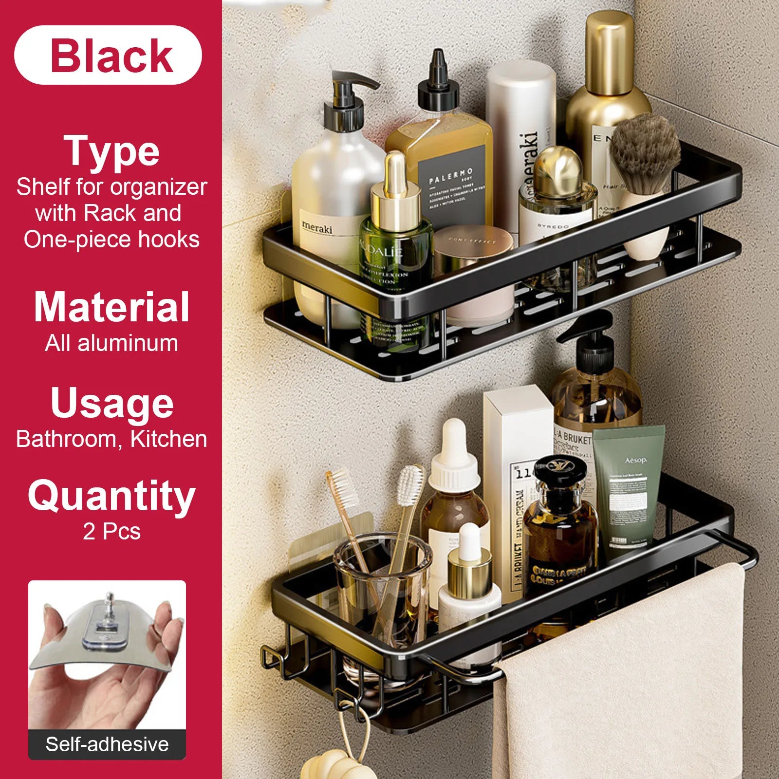 etagère murale sans perçage pour rangement de salle de bain et cuisine - vue 8 sur 30