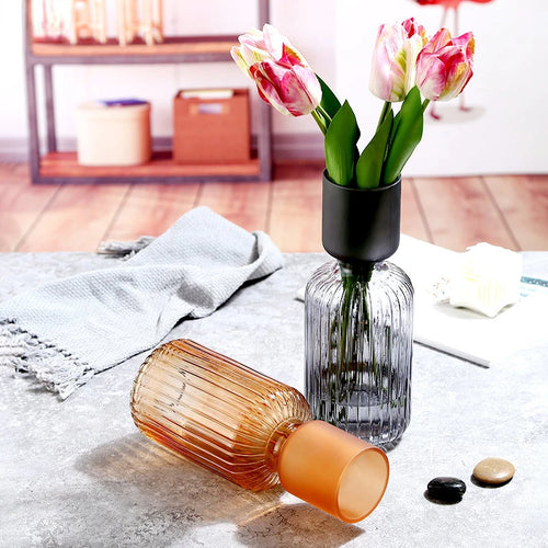 vase en verre dépoli à rayures pour décoration florale et hydroponique - vue 4 sur 12