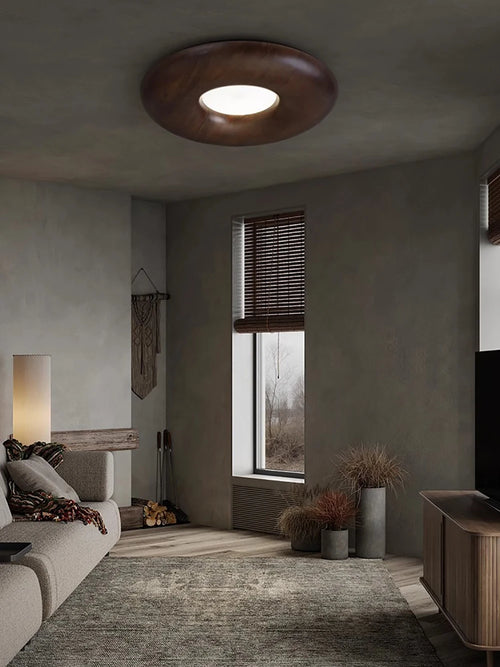 plafonnier led design rétro moderne en bois foncé grand lustre - vue 5 sur 9