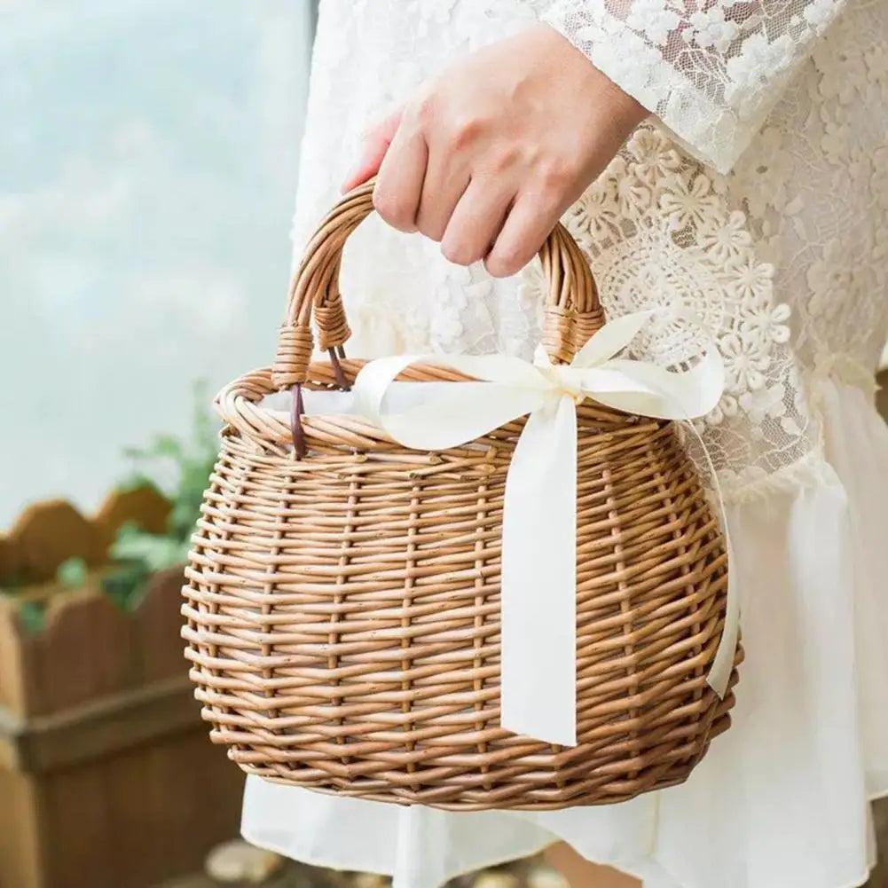 panier à fleurs en osier sac à main en rotin tissé à la main - vue 4 sur 8