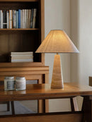 Off White Stone Table Lamp Fabric Shade Desk Light with Changeable Bulb