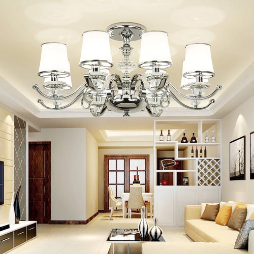 lustre chromé moderne à abat-jours blancs - vue 3 sur 16