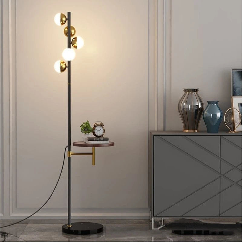 lampe de sol et table en bois avec chargement sans fil - vue 2 sur 8