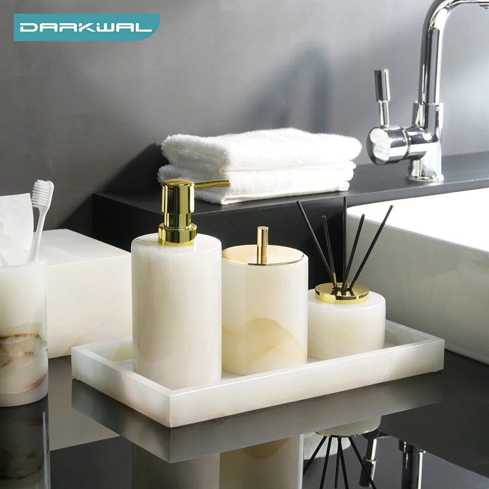 ensemble accessoires de salle de bain en marbre naturel luxe - vue 1 sur 23