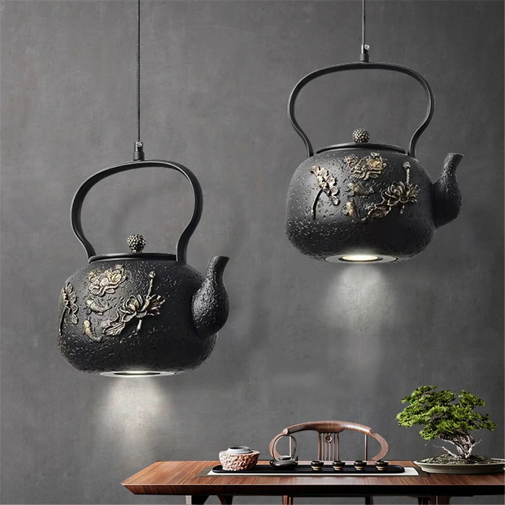 Asie du Sud-Est Rétro Vintage Résine Théière Suspension Led Lumières Cuisine Salle À Manger Loft Déco Pays Suspension Luminaire Design - vue 3 sur 6