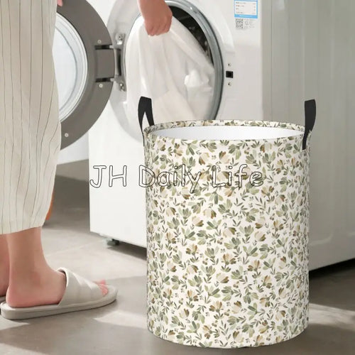 panier à linge circulaire vintage à fleurs pliable - vue 6 sur 7