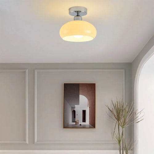 Plafonnier LED en verre nordique rétro crème décor lampe or E27 éclairage pour allée couloir salon luminaires d'intérieur Lustre - vue 2 sur 9