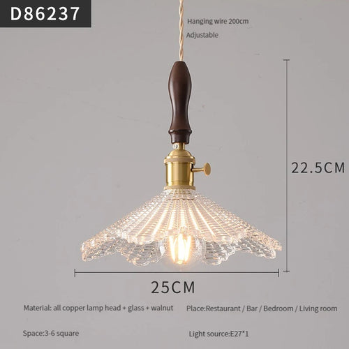 suspension moderne en laiton avec abat-jour rustique en verre de noyer - vue 13 sur 30