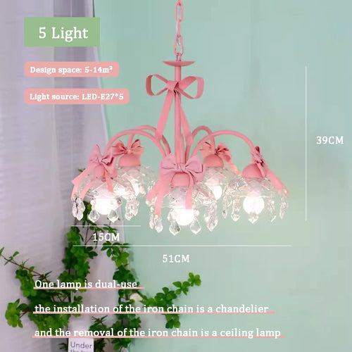 lustre mignon pour chambre de petite fille avec nœud rose en cristal - vue 10 sur 9