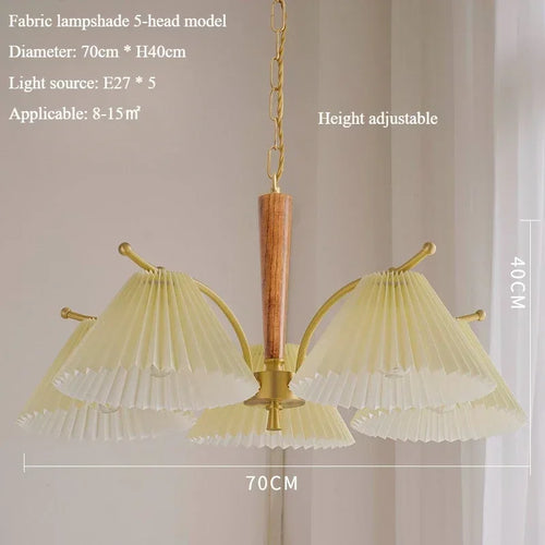 lustre suspendu nordique rétro abat-jour en tissu plissé lampe décorative - vue 12 sur 11