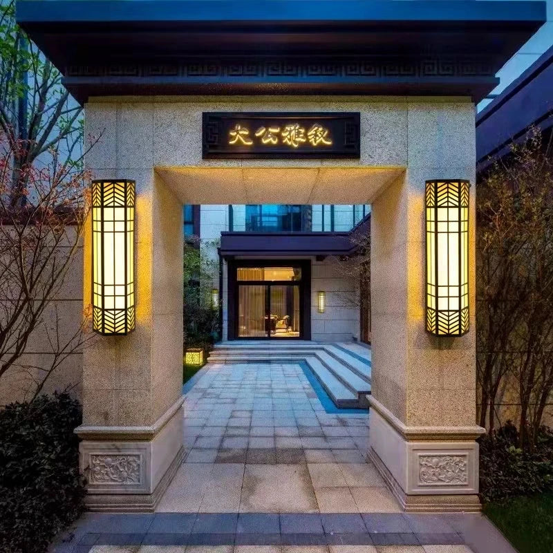 applique murale extérieure style chinois éclairage étanche en marbre - vue 5 sur 10