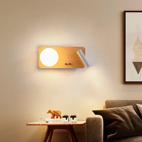 applique murale led en bois massif simple lampe décorative d'étude à haricots magiques - vue 3 sur 12