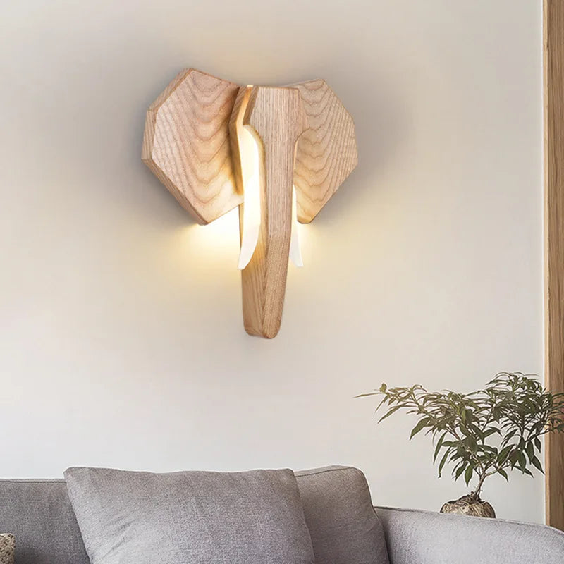 lampe éléphant en bois de frêne style sud-est asiatique - vue 4 sur 7