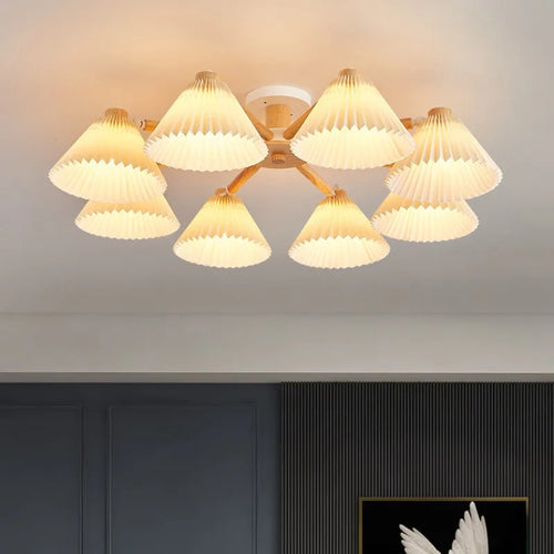 lustre moderne nordique en bois parapluie plissé pour maison - vue 4 sur 10