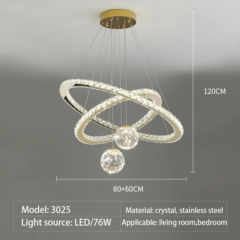 lustre moderne en verre cristal avec lumière LED étoile - vue 8 sur 13