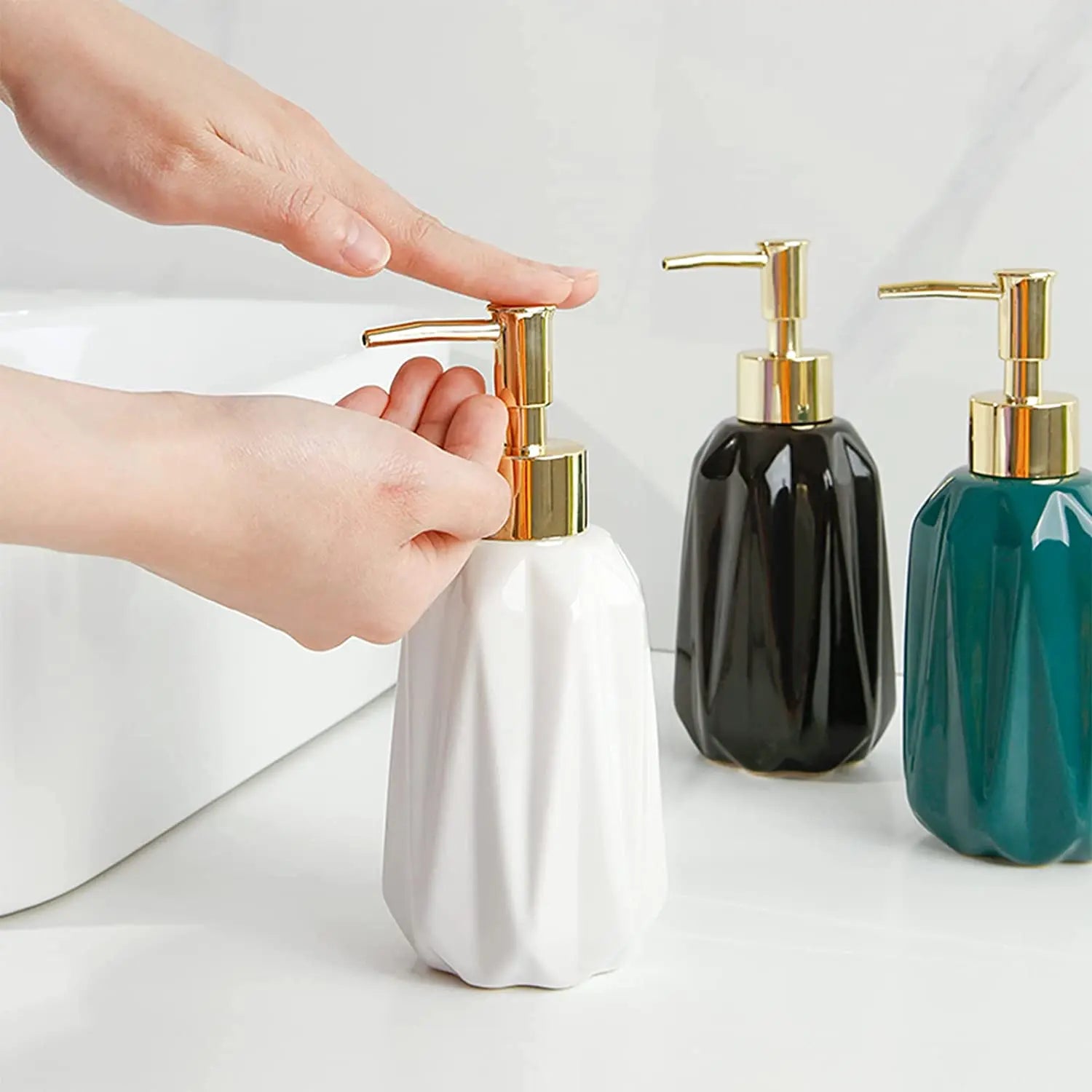 distributeur de savon en céramique avec pompe rechargeable pour liquide - vue 2 sur 6