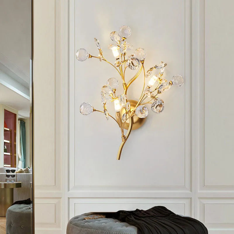 applique murale en cristal avec branches de fleurs romantiques en métal - vue 1 sur 7