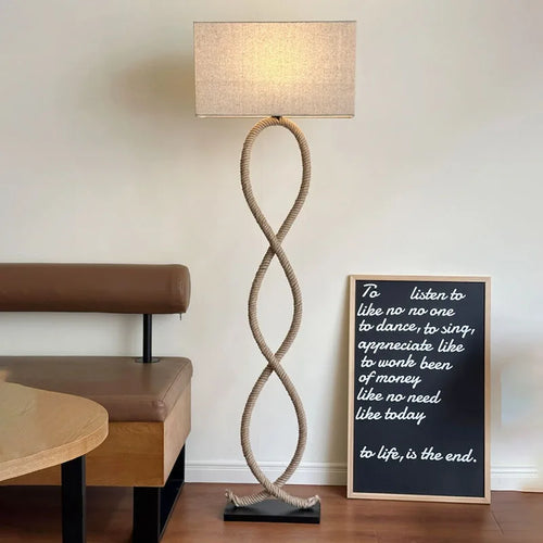Nordique rétro Wabi Sabi chanvre corde tissu abat-jour lampadaire Led salon décor à la maison chambre canapé coin chevet lampe sur pied - vue 6 sur 8
