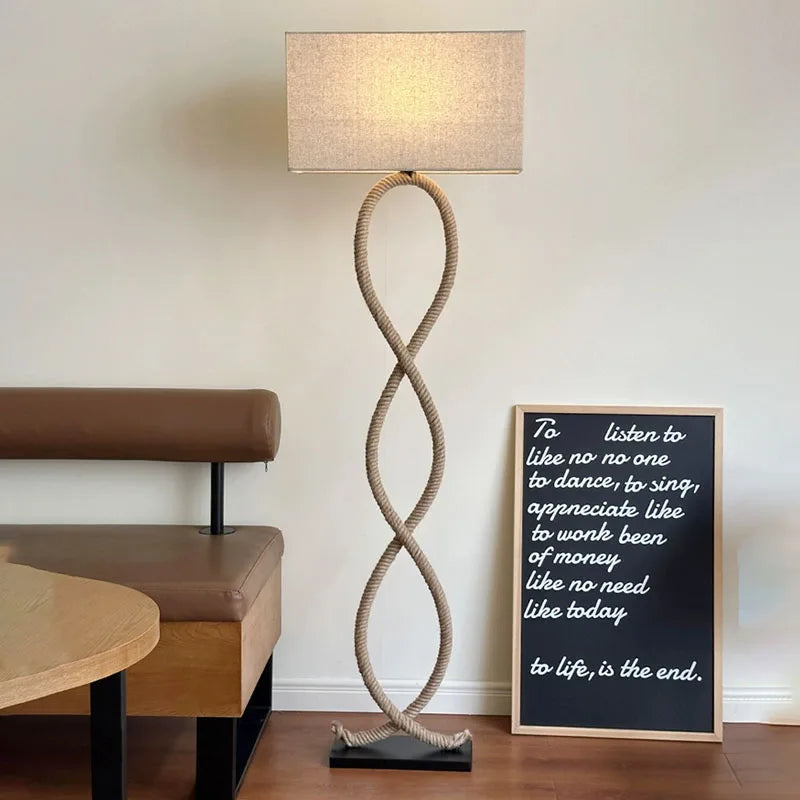 Nordique rétro Wabi Sabi chanvre corde tissu abat-jour lampadaire Led salon décor à la maison chambre canapé coin chevet lampe sur pied - vue 5 sur 8