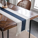 Chemin de table bohème coton lin géométrique pompons