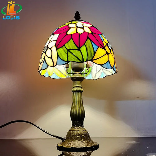lampe à poser design scandinave vitrail antique en métal - vue 3 sur 6