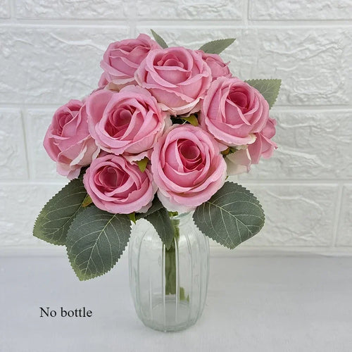 bouquet de 10 roses artificielles en soie décoratives pour événements - vue 15 sur 14
