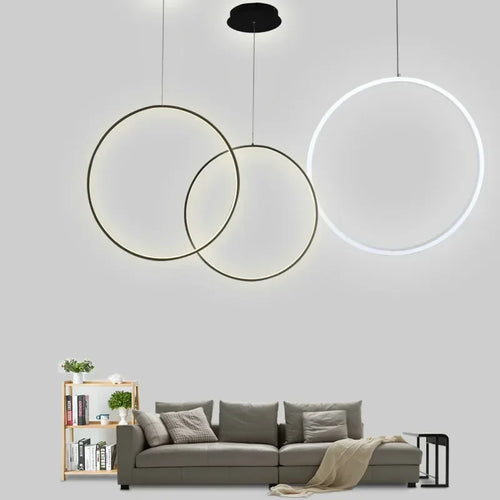 Suspension LED minimalistes lumière anneau rond cercle lustre maison pour salon éclairage intérieur lustre noir luminaires - vue 7 sur 11