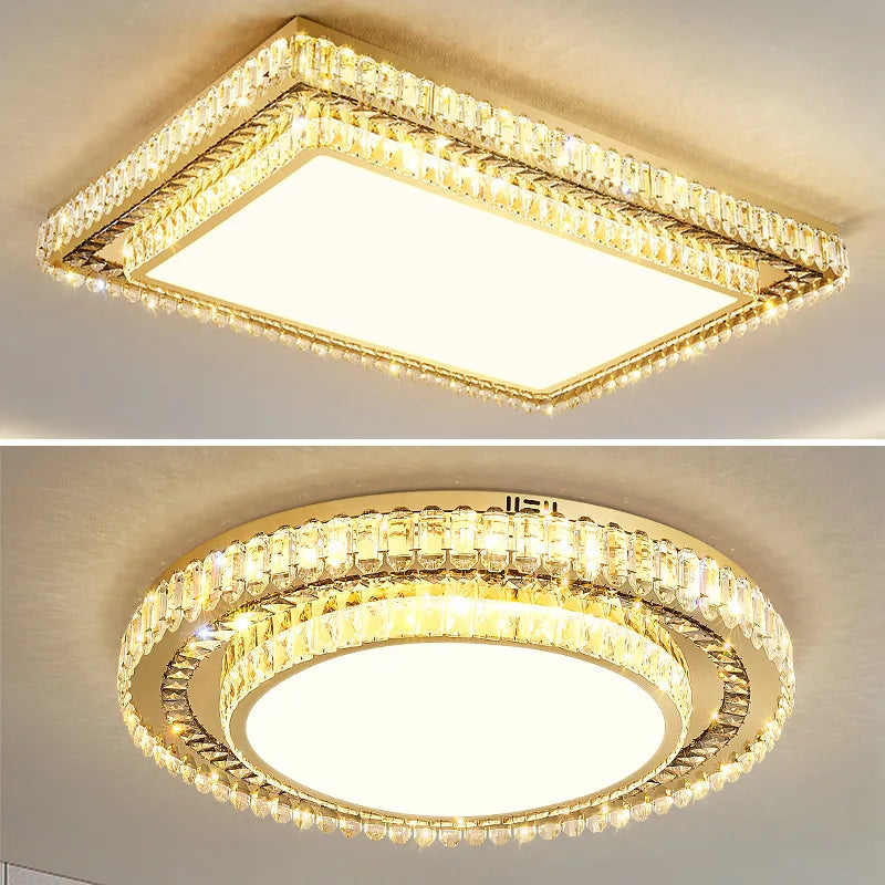 lustre de luxe rond en verre de cristal led moderne - vue 7 sur 11