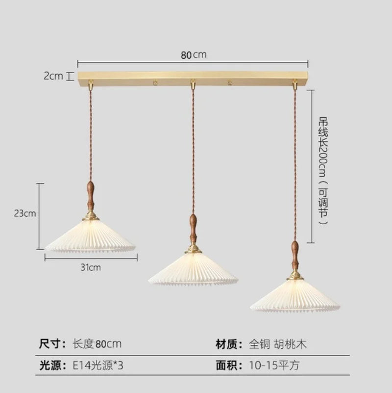 lustre plissé rétro japonais en noyer nordique pour intérieur - vue 11 sur 14