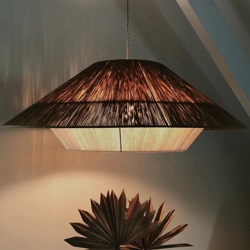 Lustre rétro japonais en corde de chanvre tissée - vue 3 sur 10