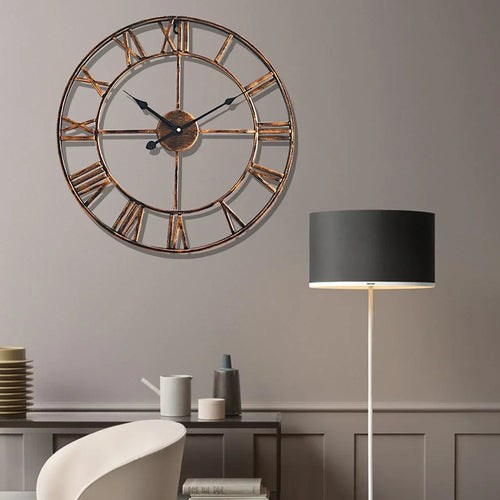 horloge murale rétro en métal creux style 3D avec chiffres romains - vue 2 sur 6