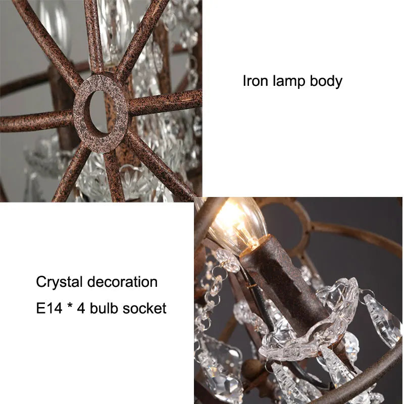 lustre style loft américain rétro en cristal pour bar restaurant - vue 6 sur 8