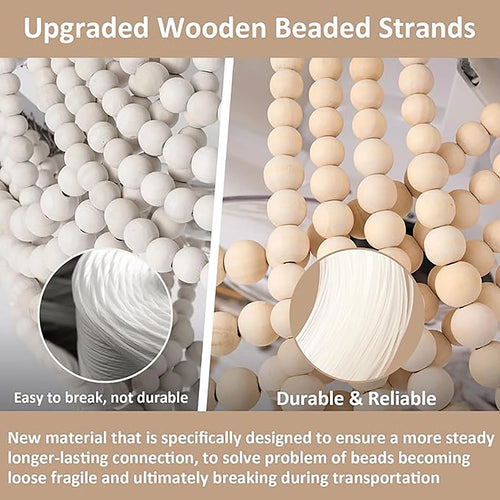 plafonnier led bohémien en perles de bois avec télécommande style nordique vintage - vue 4 sur 6