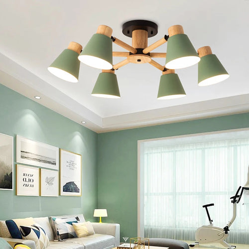 lustre nordique en bois massif éclairage moderne pour hôtel et restaurant - vue 3 sur 20