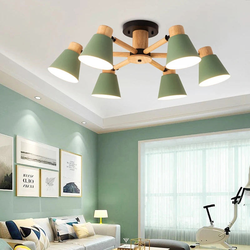 lustre nordique en bois massif éclairage moderne pour hôtel et restaurant - vue 3 sur 20