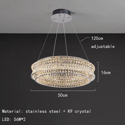 lustre moderne en cristal clair acier inoxydable intensité variable cordon réglable