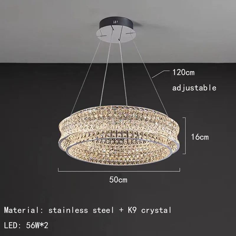 lustre moderne en cristal clair acier inoxydable intensité variable cordon réglable