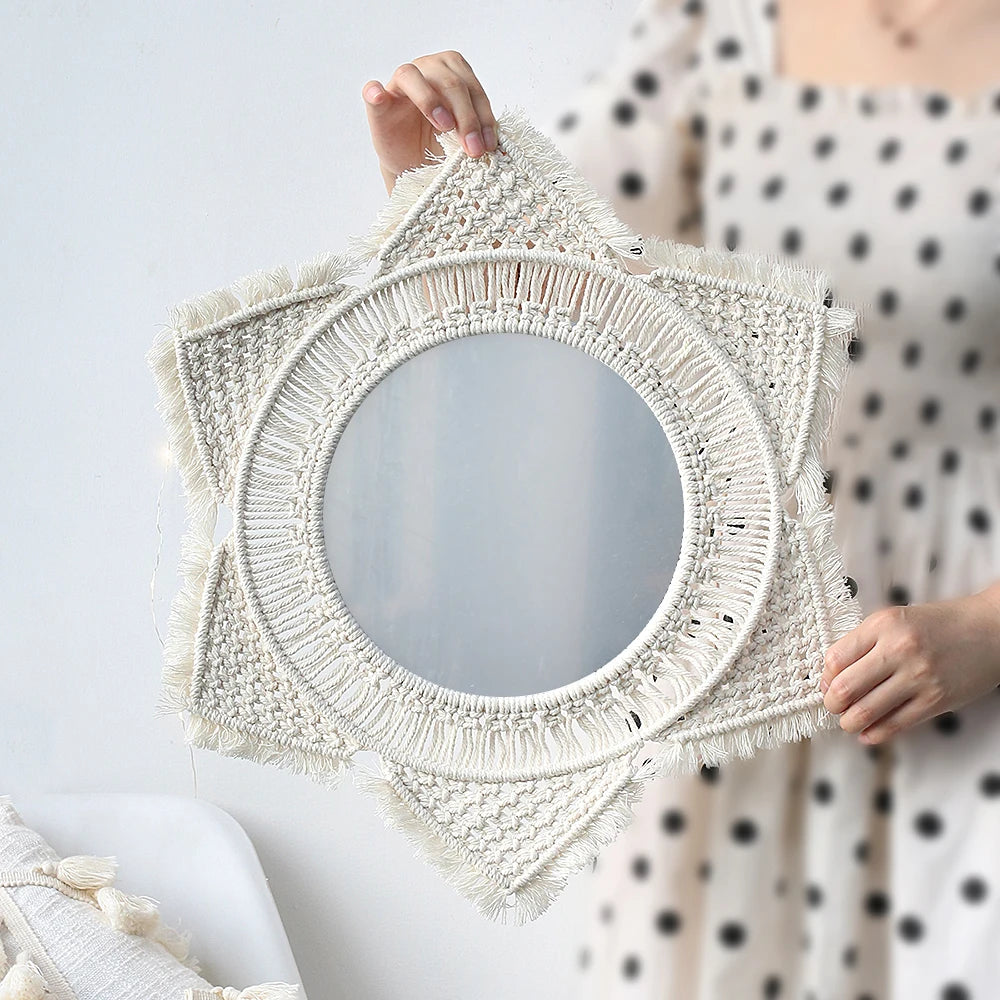 miroir mural en macramé décoration intérieure style bohème - vue 2 sur 11