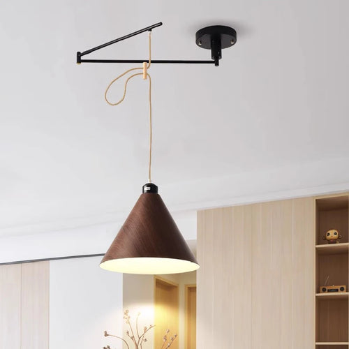 lustre à bascule en bois massif de noyer rétractable décoration nordique moderne - vue 3 sur 16