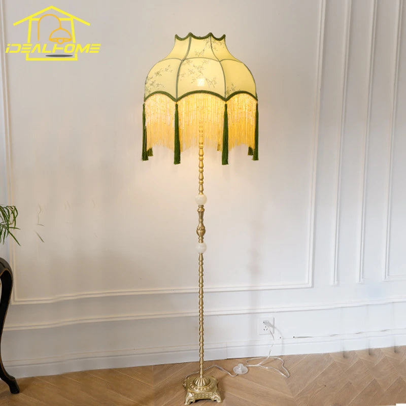 lampadaire rétro en cuivre avec pampilles art zen décoratif - vue 9 sur 9