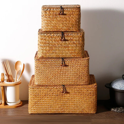panier de rangement tissé avec couvercle pour bijoux et objets divers - vue 2 sur 11