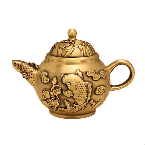 Théière chinoise kung fu lotus carpe relief sculpté - vue 6 sur 7
