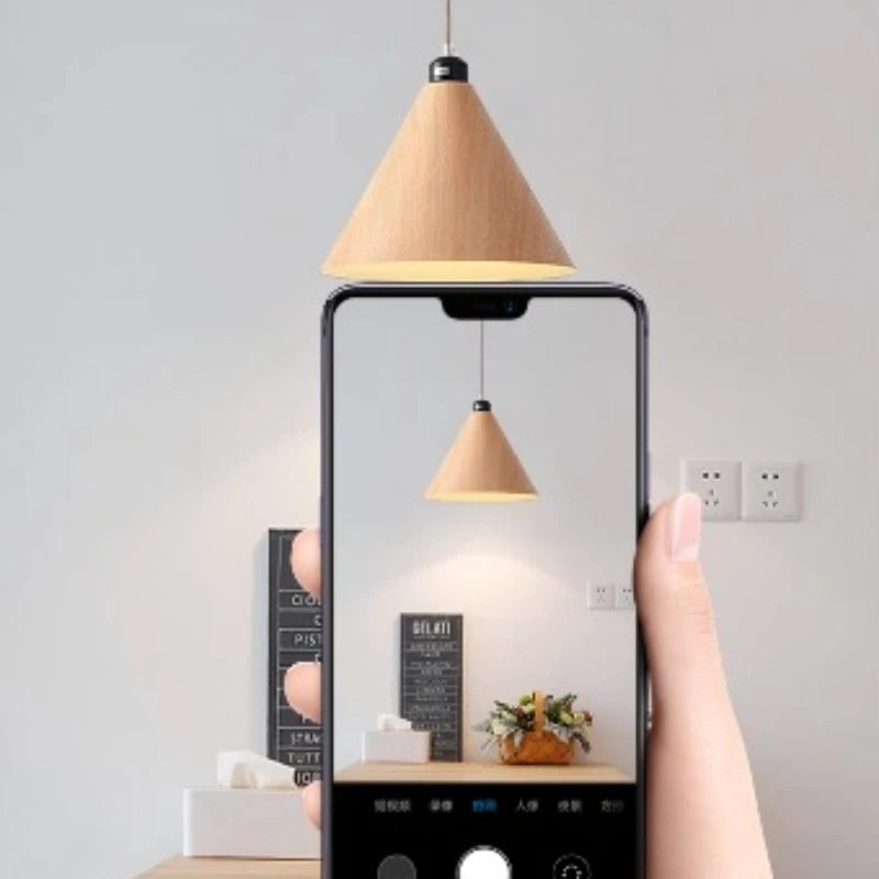 lustre moderne à led créatif avec bras rétractable en bois artistique - vue 6 sur 16