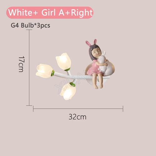 applique murale fille lapin g4 led fleur - vue 12 sur 22