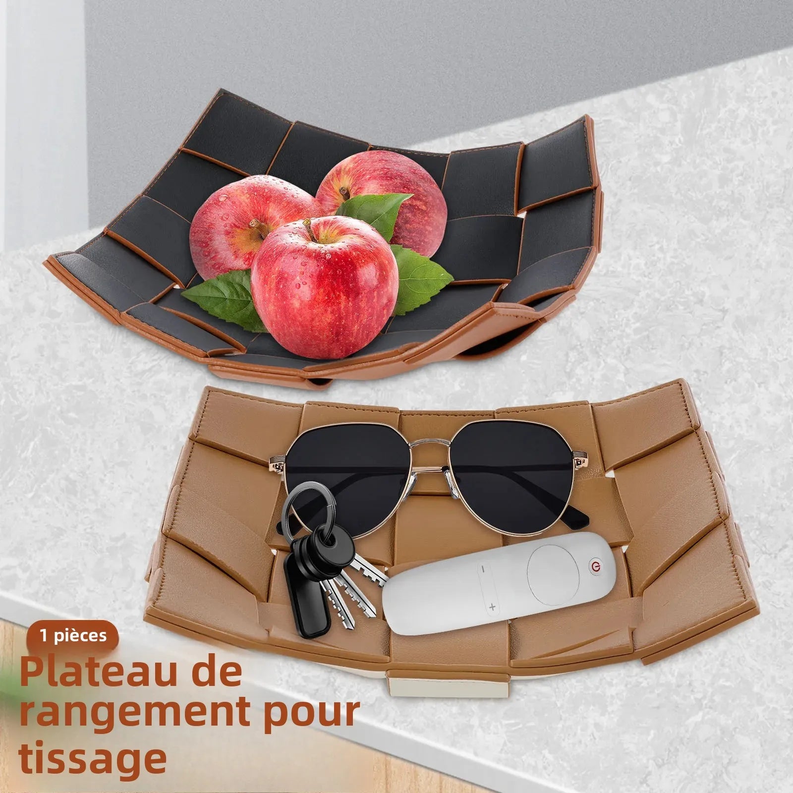 plateau de rangement en cuir pour clés et objets divers - vue 2 sur 10
