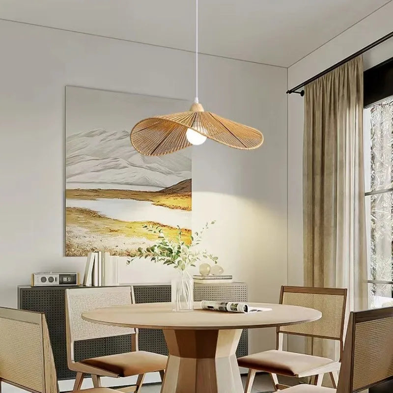 lampe de restaurant en rotin style wabi-sabi rétro zen - vue 4 sur 9